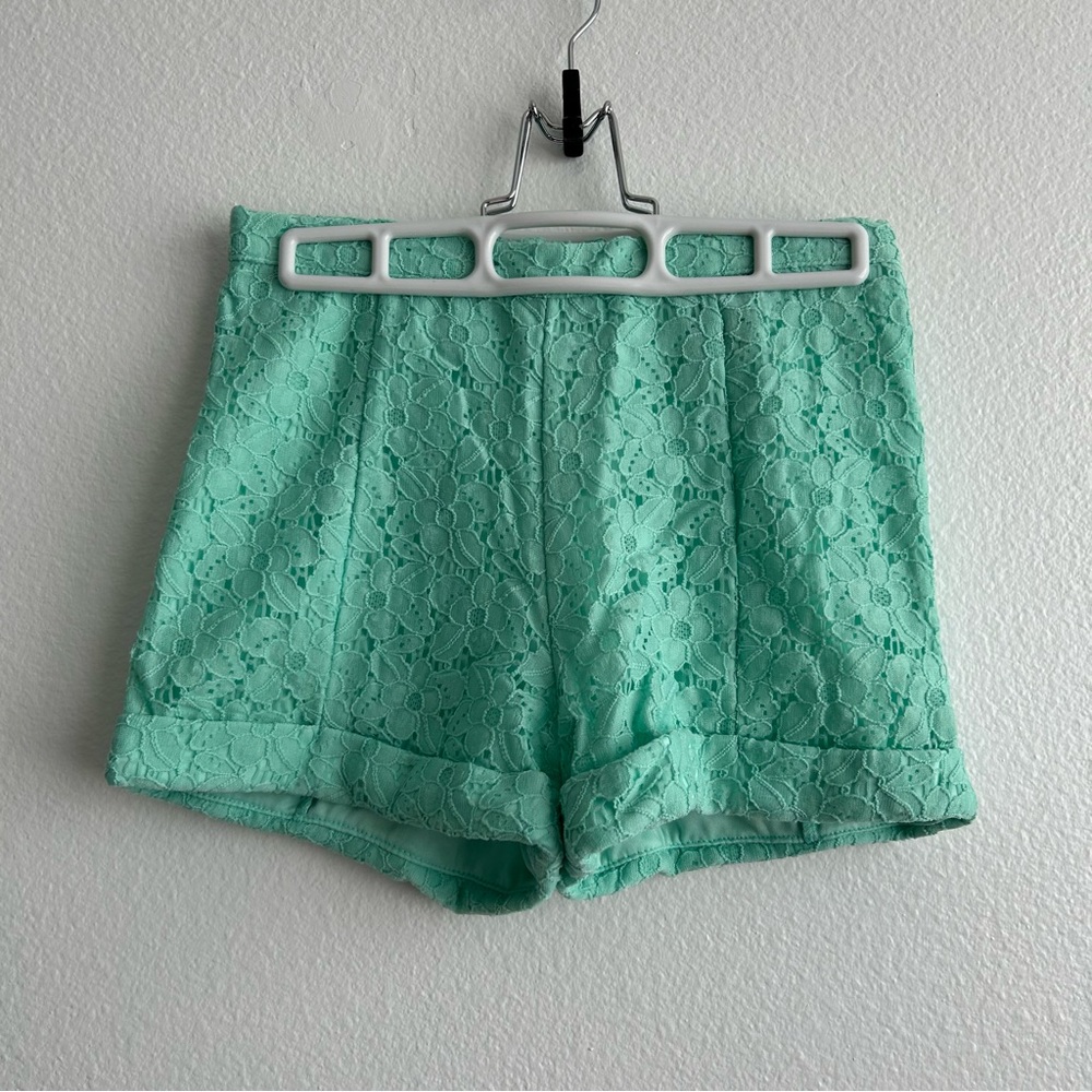 High waist Mint Aqua Floral Lace Shorts